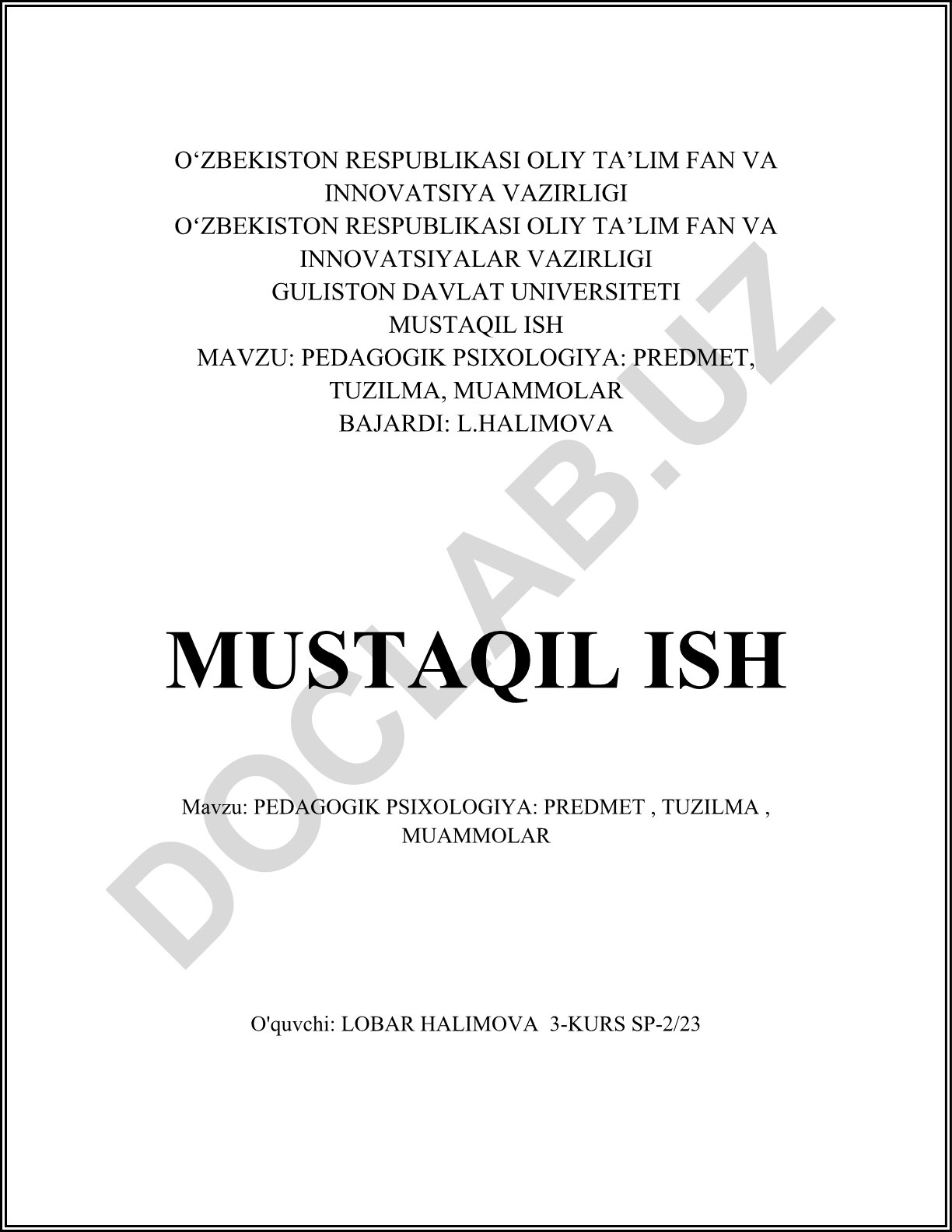Pedagogik psixologiya: predmet, tuzilma, muammolar