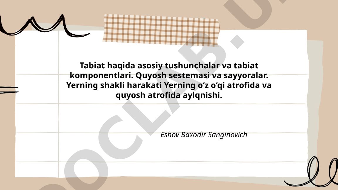 Tabiat haqida asosiy tushunchalar va tabiat komponentlari