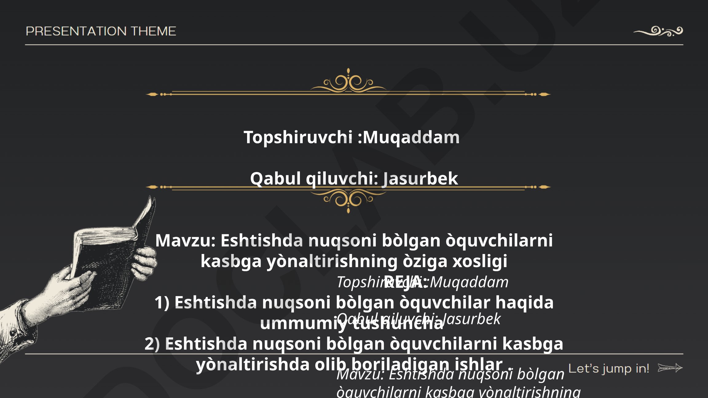 Eshtishda nuqsoni bòlgan òquvchilarni kasbga yònaltirishning òziga xosligi