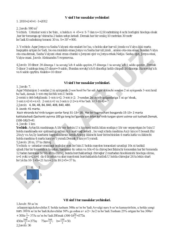 V va VI sinflar uchun matematika masalalar yechimlari