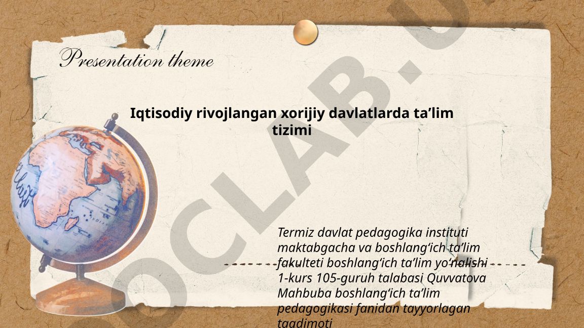Iqtisodiy rivojlangan xorijiy davlatlarda taʼlim tizimi