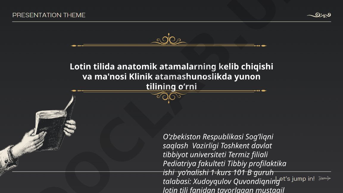 Lotin tilida anatomik atamalarning kelib chiqishi va ma'nosi