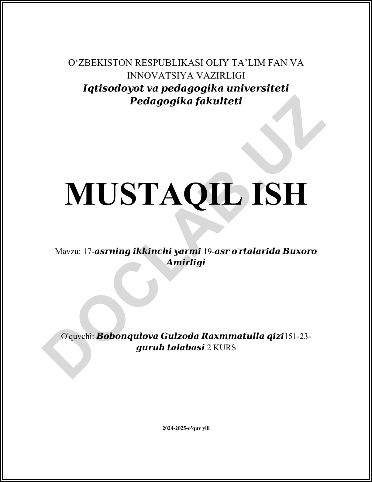 17-asrning ikkinchi yarmi 19-asr o'rtalarida Buxoro amirligi