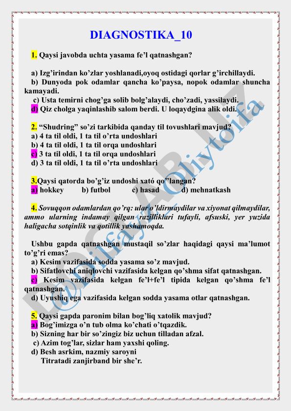 O'zbek tili diagnostik testi