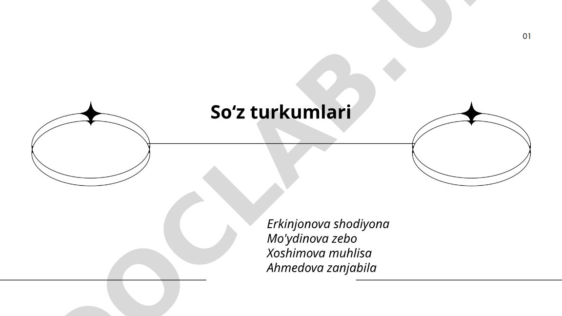 Soʻz turkumlari: ot, sifat, feʼl va boshqalar