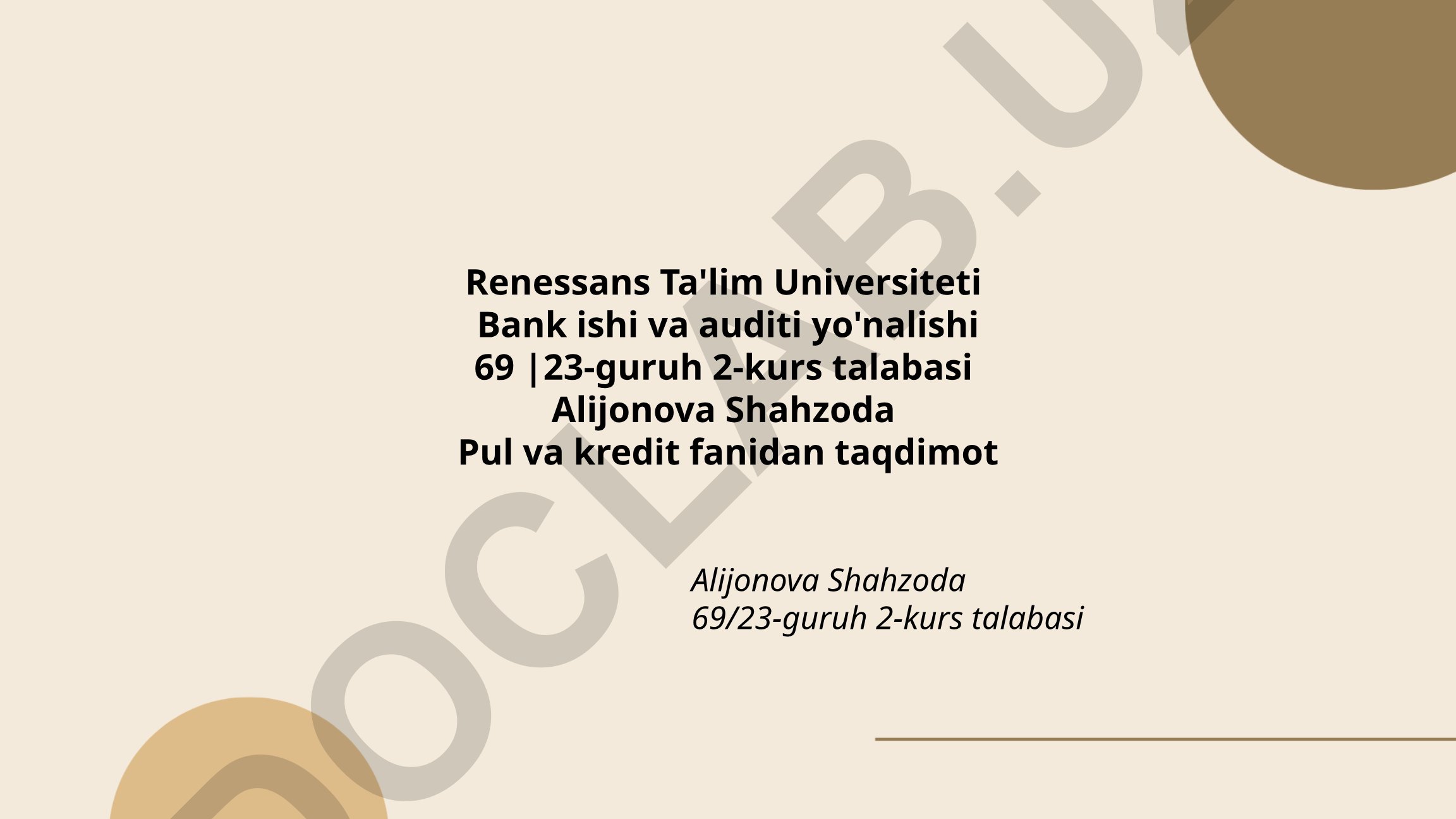 Pul va kredit fanidan taqdimot