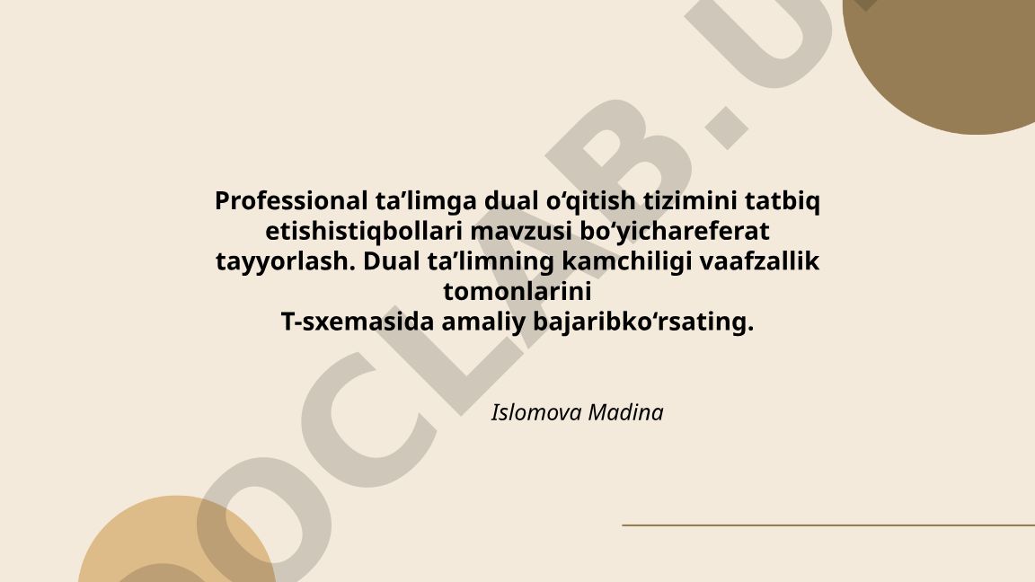Professional ta’limga dual o‘qitish tizimini tatbiq etish istiqbollari