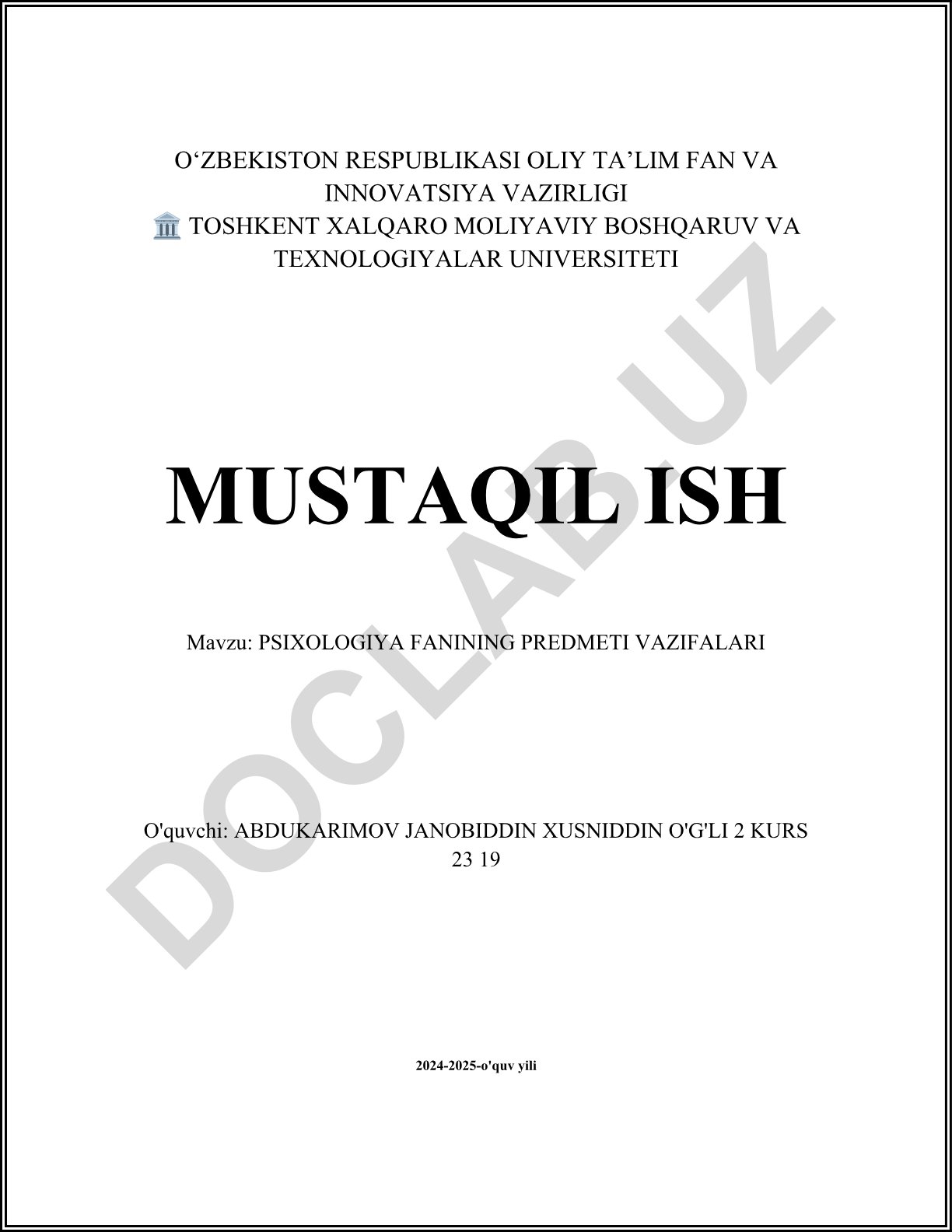 Psixologiya fanining predmeti va vazifalari