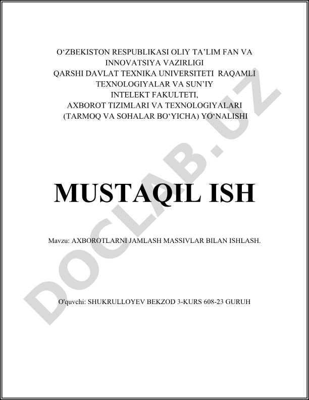 Axborotlarni jamlash massivlar bilan ishlash