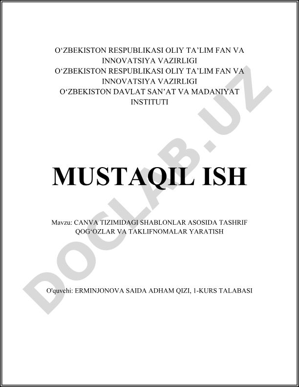 Canva tizimidagi shablonlar asosida tashrif qog‘ozlar va taklifnomalar yaratish