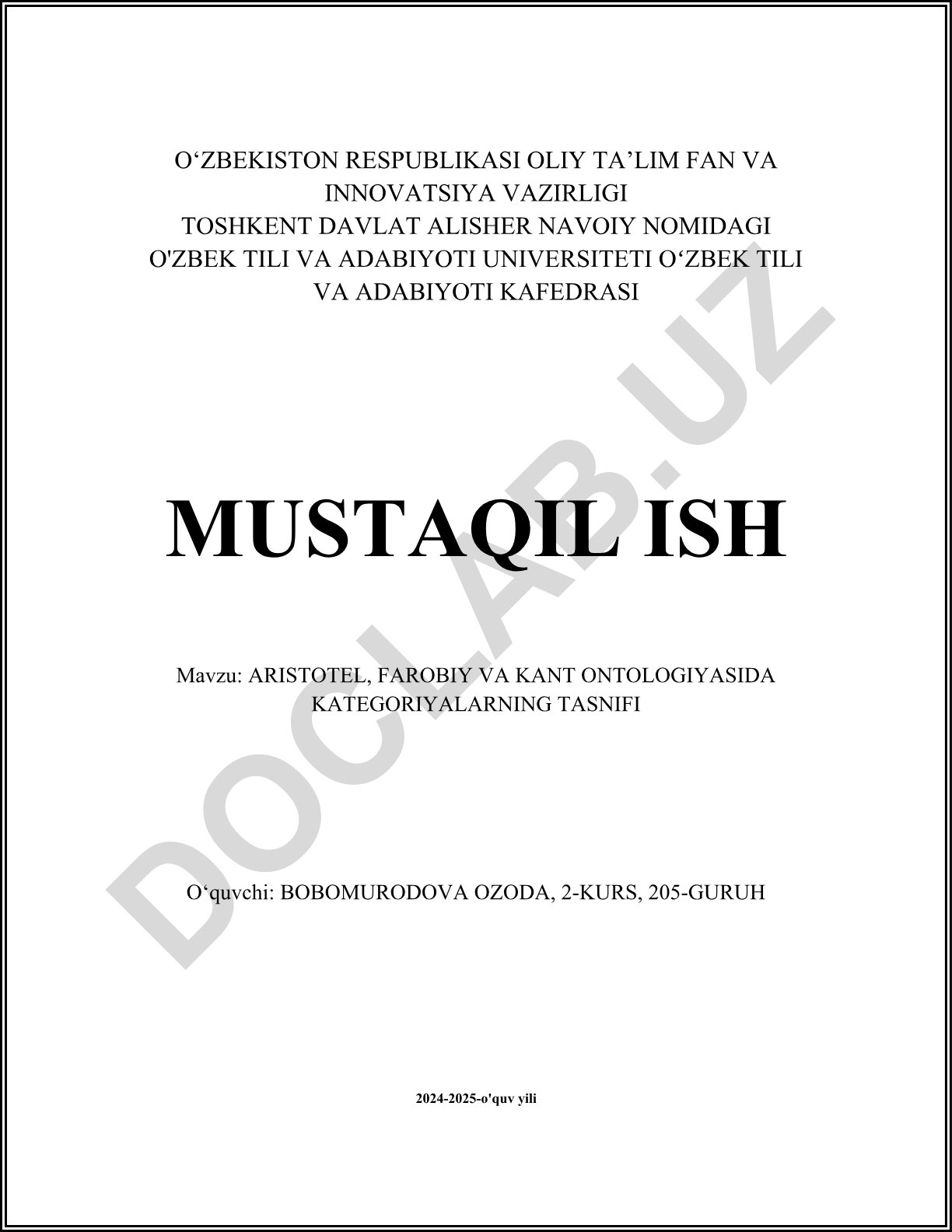 Aristotel, Farobiy va Kant ontologiyasida kategoriyalarning tasnifi