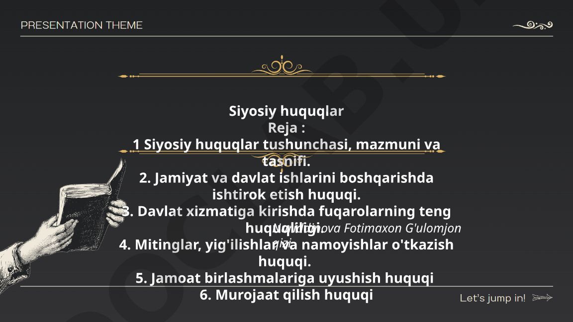Siyosiy huquqlar tushunchasi, mazmuni va tasnifi