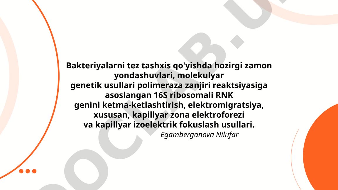 Bakteriyalarni tez tashxis qo'yishda molekulyar genetik usullar