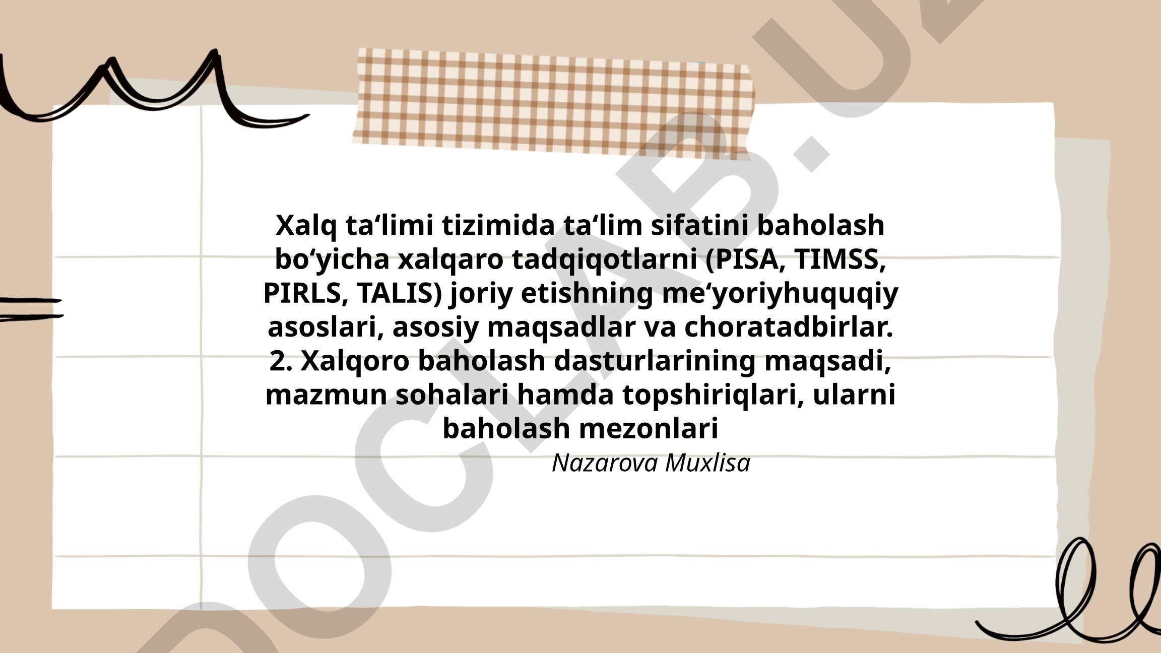 Xalq ta'limi tizimida ta'lim sifatini baholash bo'yicha xalqaro tadqiqotlar