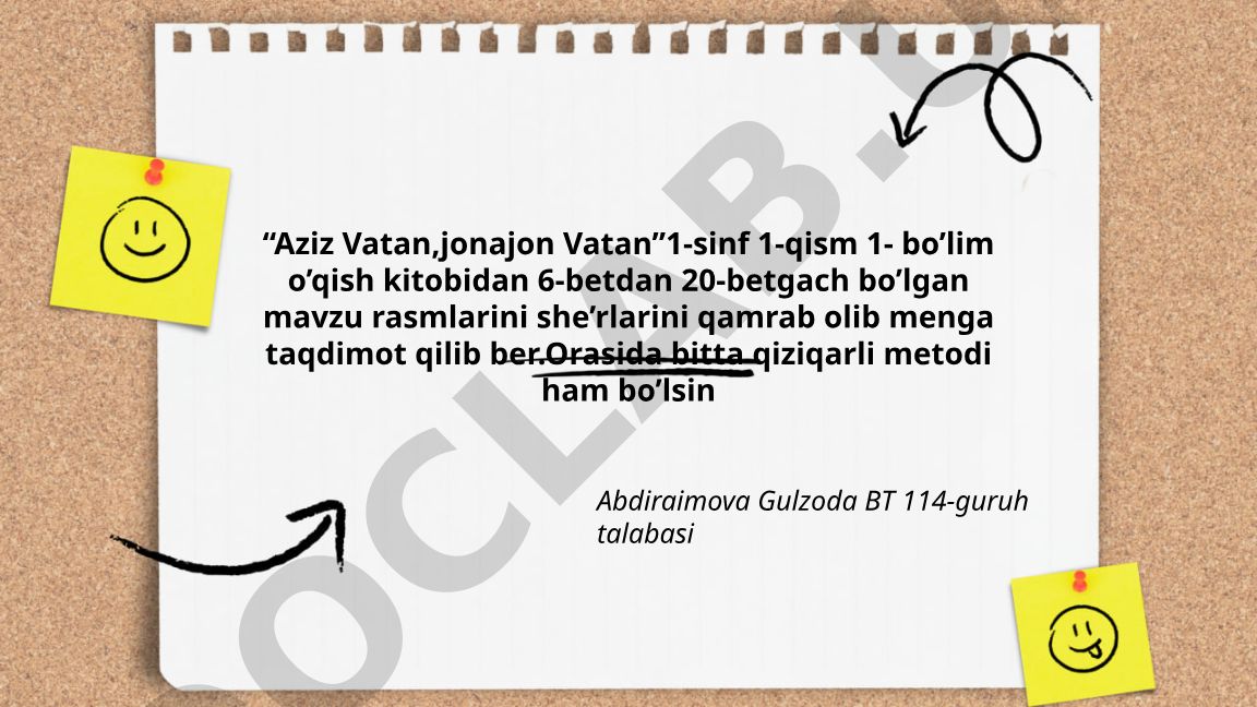 Aziz Vatan, jonajon Vatan - 1-sinf o'qish kitobi rasmlari va she'rlari