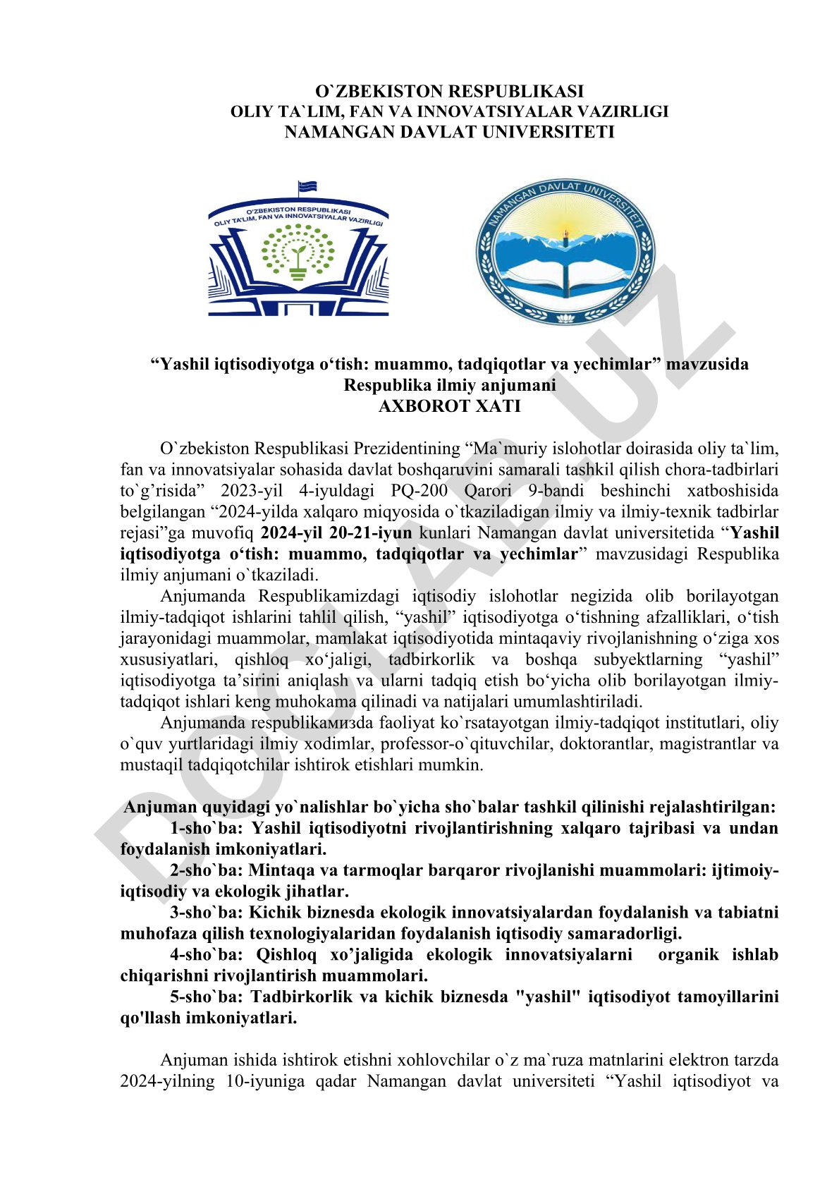 Yashil iqtisodiyotga o‘tish: muammo, tadqiqotlar va yechimlar