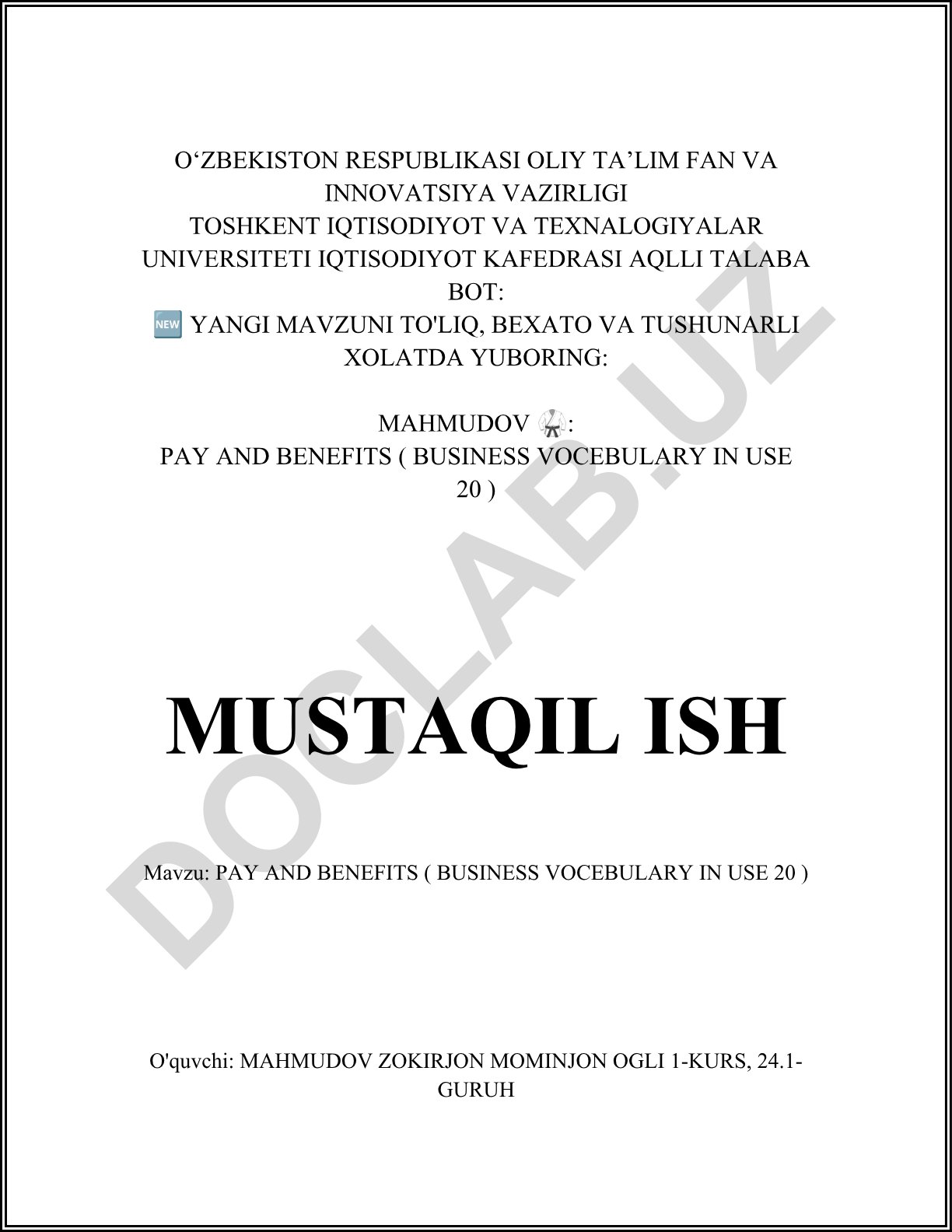 PAY AND BENEFITS (BUSINESS VOCABULARY IN USE 20)
