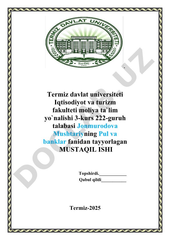 Tijorat banklarining kredit operatsiyalari va nobank moliya-kredit muassasalari
