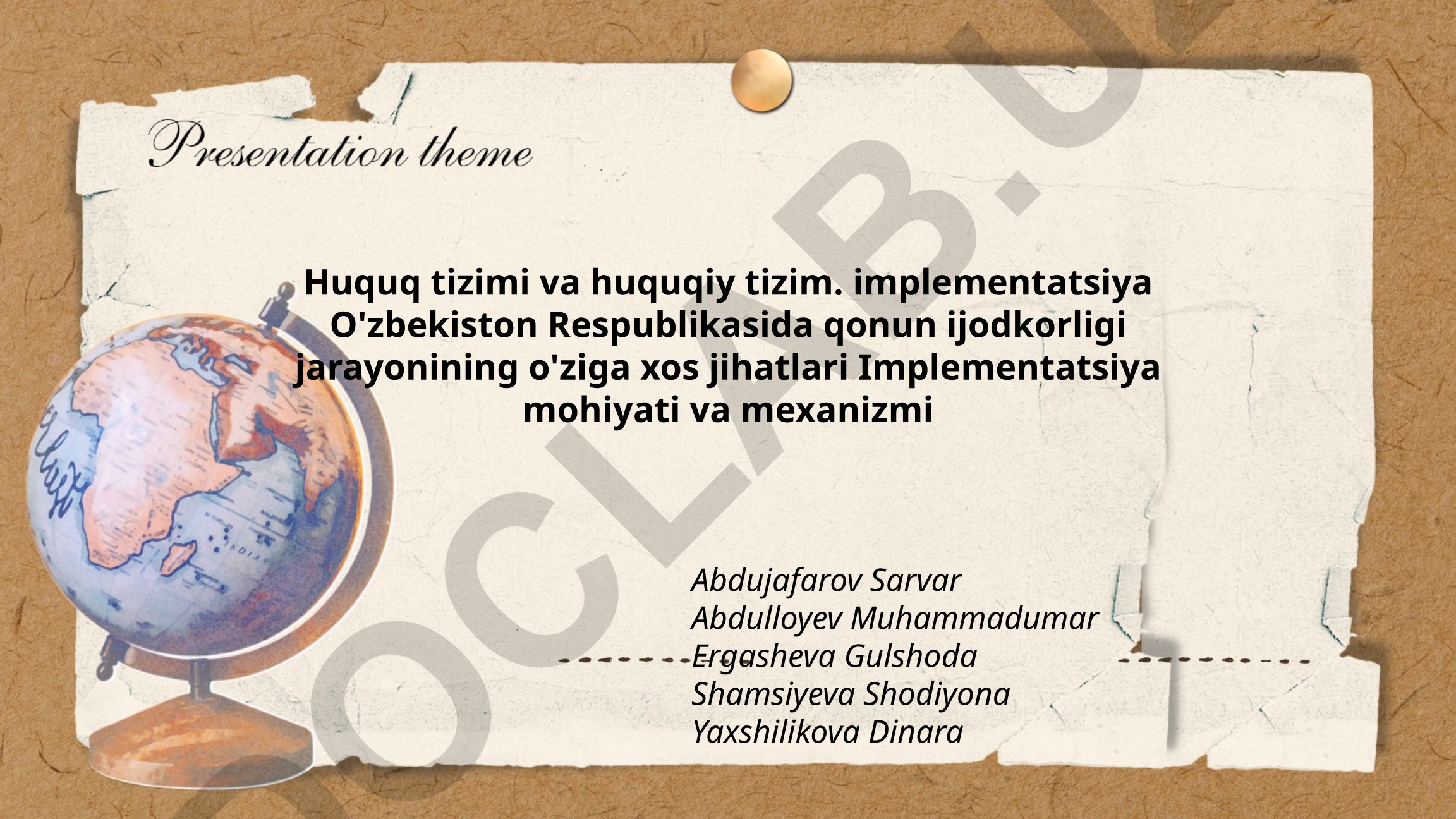 Huquq tizimi va huquqiy tizim: O'zbekistonda qonun ijodkorligi jarayonining o'ziga xos jihatlari