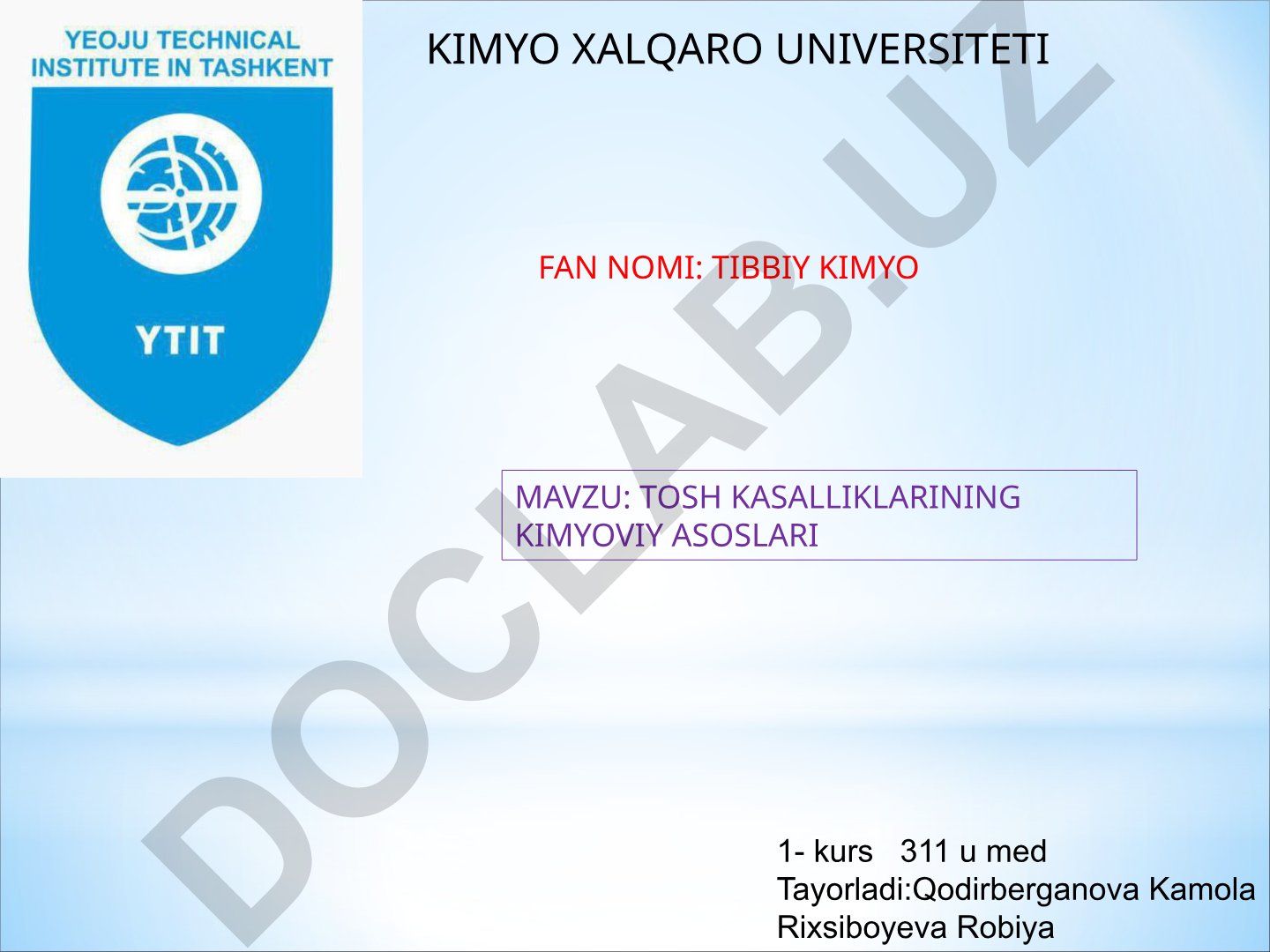 Tosh kasalliklarining kimyoviy asoslari