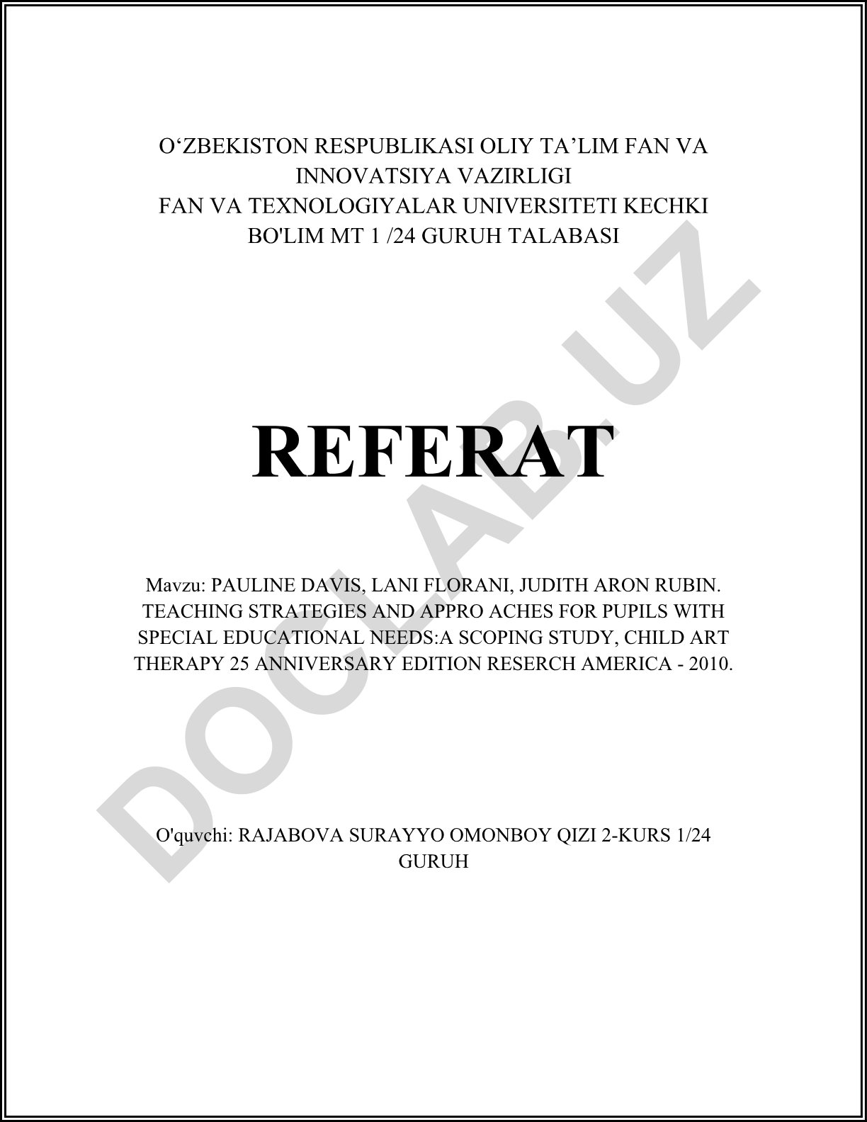 Pauline Davis, Lani Florani, Judith Aron Rubinning maxsus ta'lim ehtiyojli o'quvchilar uchun o'qitish strategiyalari