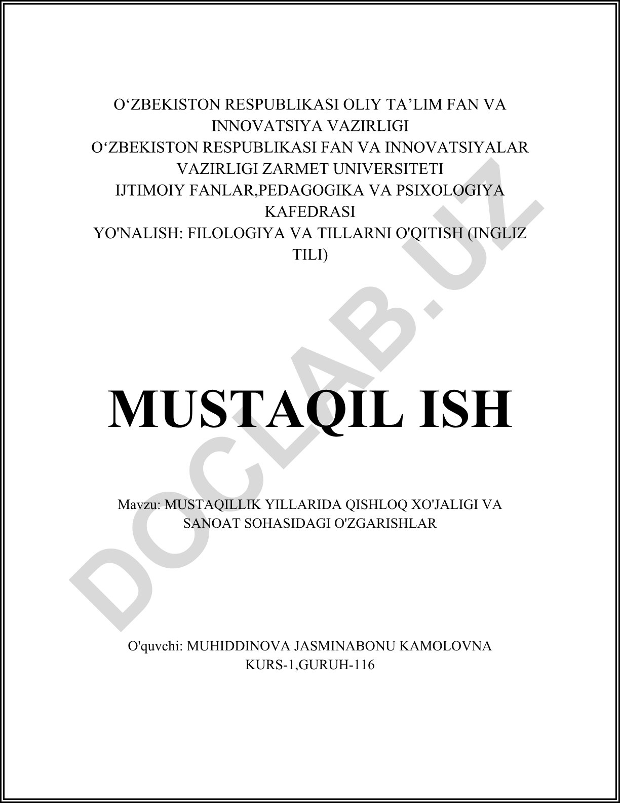Mustaqillik yillarida qishloq xo'jaligi va sanoat sohasidagi o'zgarishlar