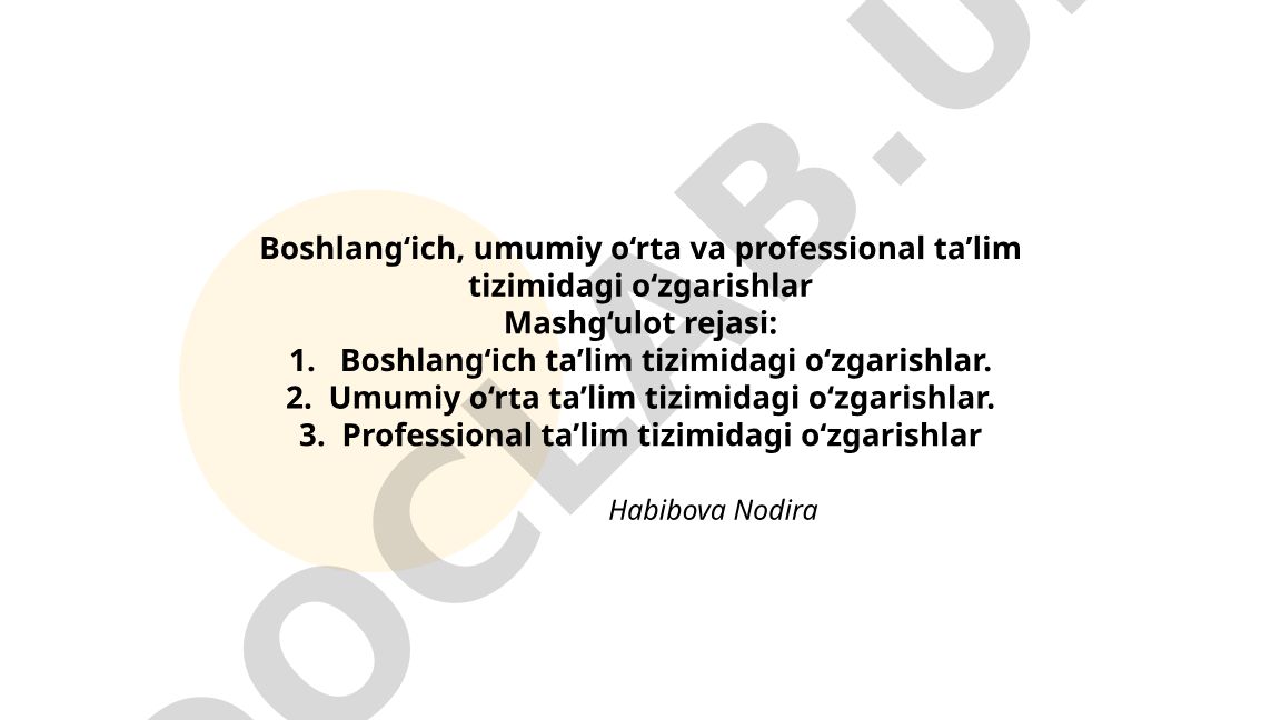 Boshlang‘ich, umumiy o‘rta va professional ta’lim tizimidagi o‘zgarishlar
