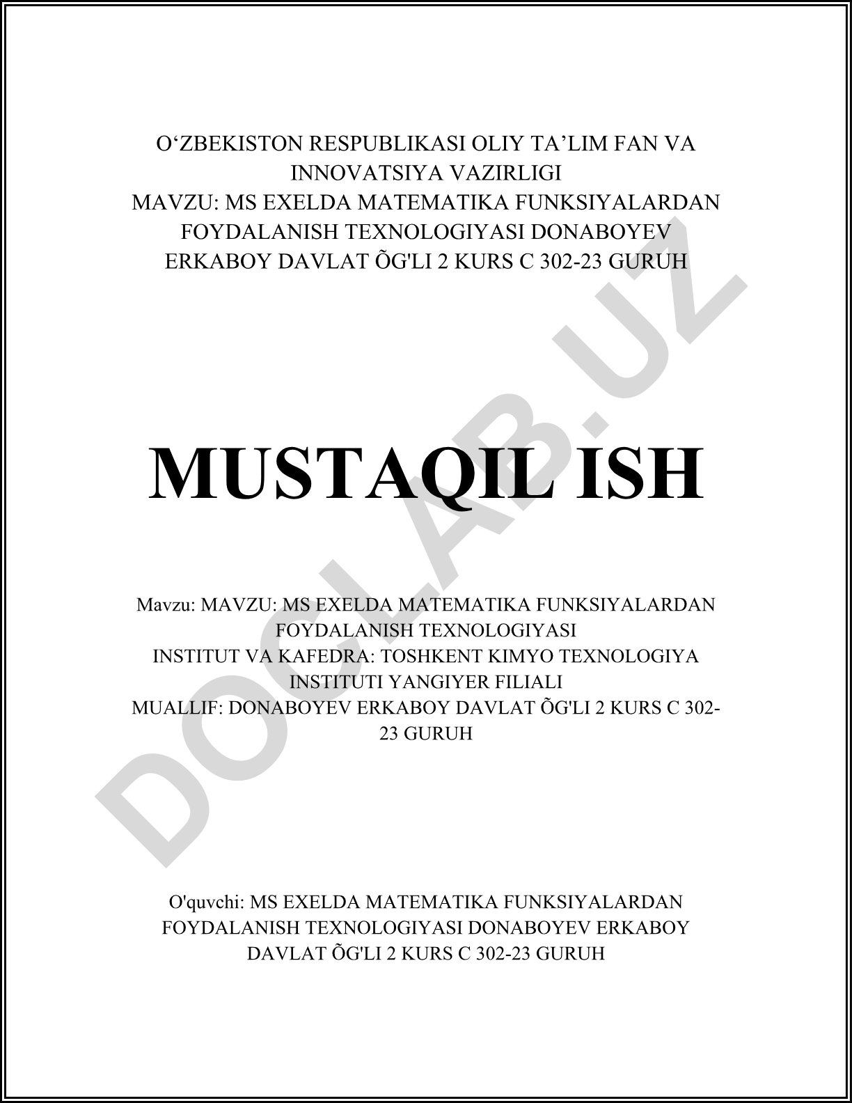 MS Excelda matematik funksiyalardan foydalanish texnologiyasi