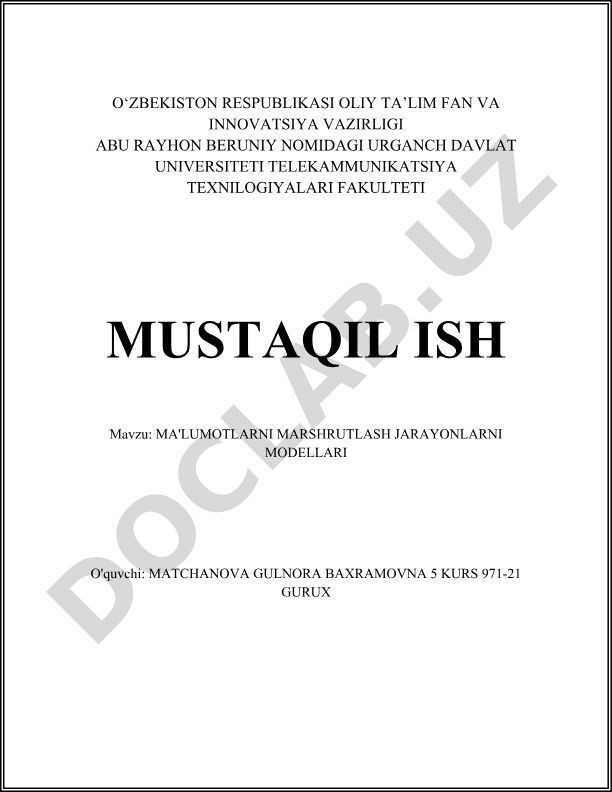 Ma'lumotlarni marshrutlash jarayonlari modellari