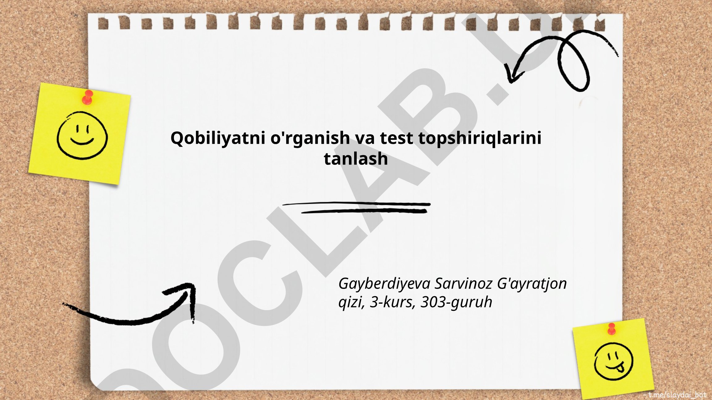 Qobiliyatni o'rganish va test topshiriqlarini tanlash