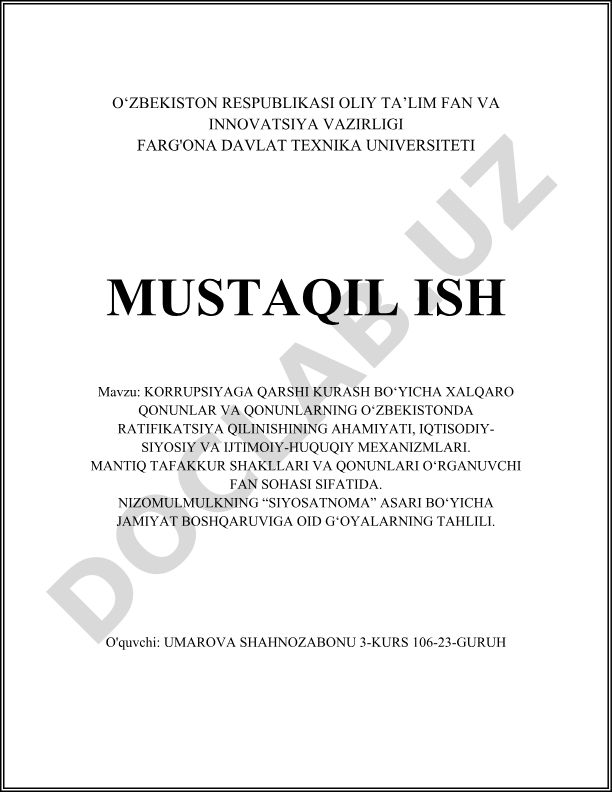 Korruptsiyaga qarshi kurash bo'yicha xalqaro qonunlar va ularning O'zbekistonda ratifikatsiya qilinishining ahamiyati