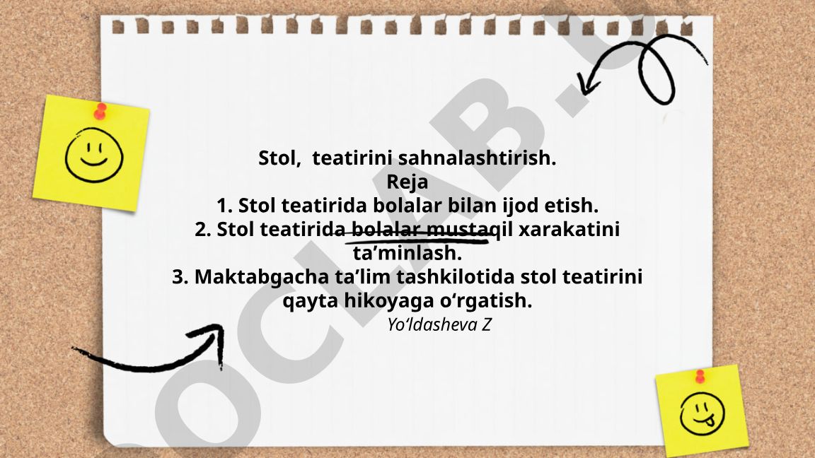 Stol teatrini sahnalashtirish va bolalar bilan ijod etish metodikasi