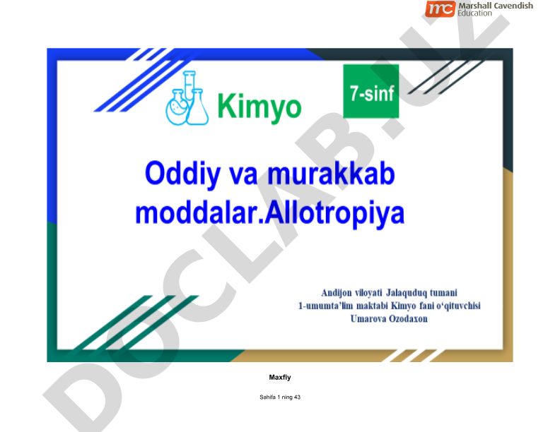 Oddiy va murakkab moddalar. Allotropiya