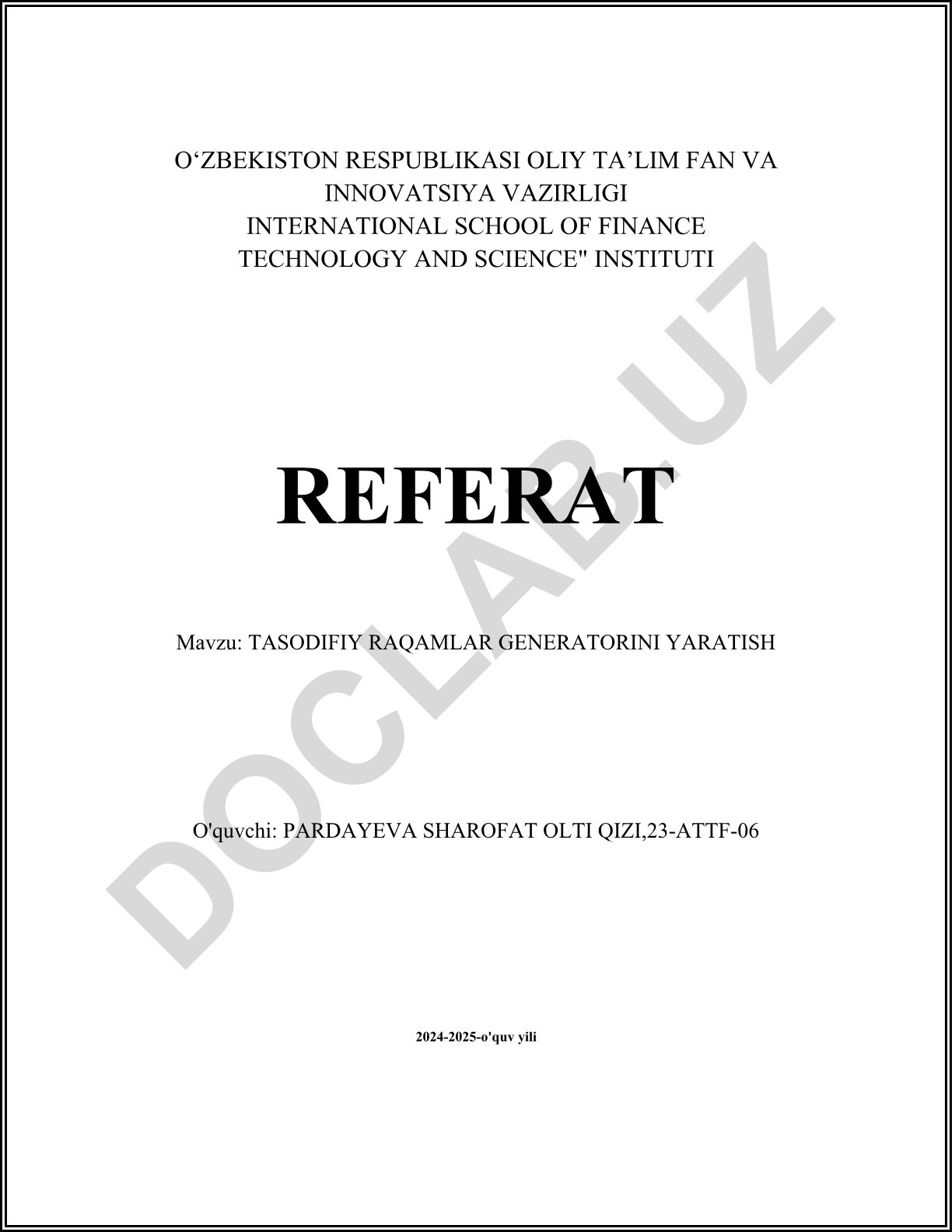 Tasodifiy raqamlar generatorini yaratish