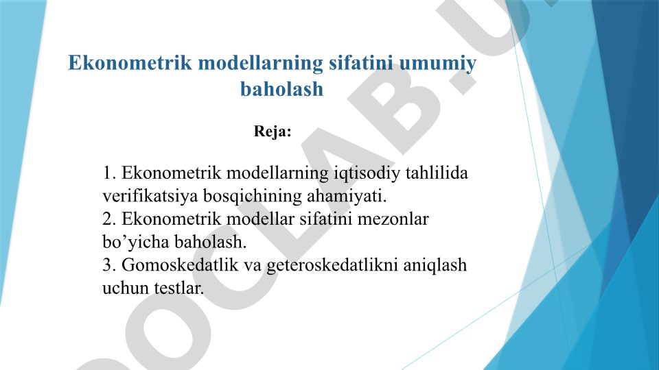 Ekonometrik modellarning sifatini umumiy baholash