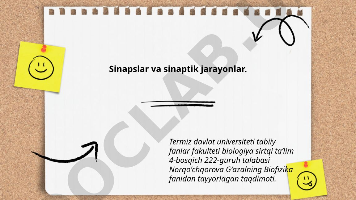 Sinapslar va sinaptik jarayonlar