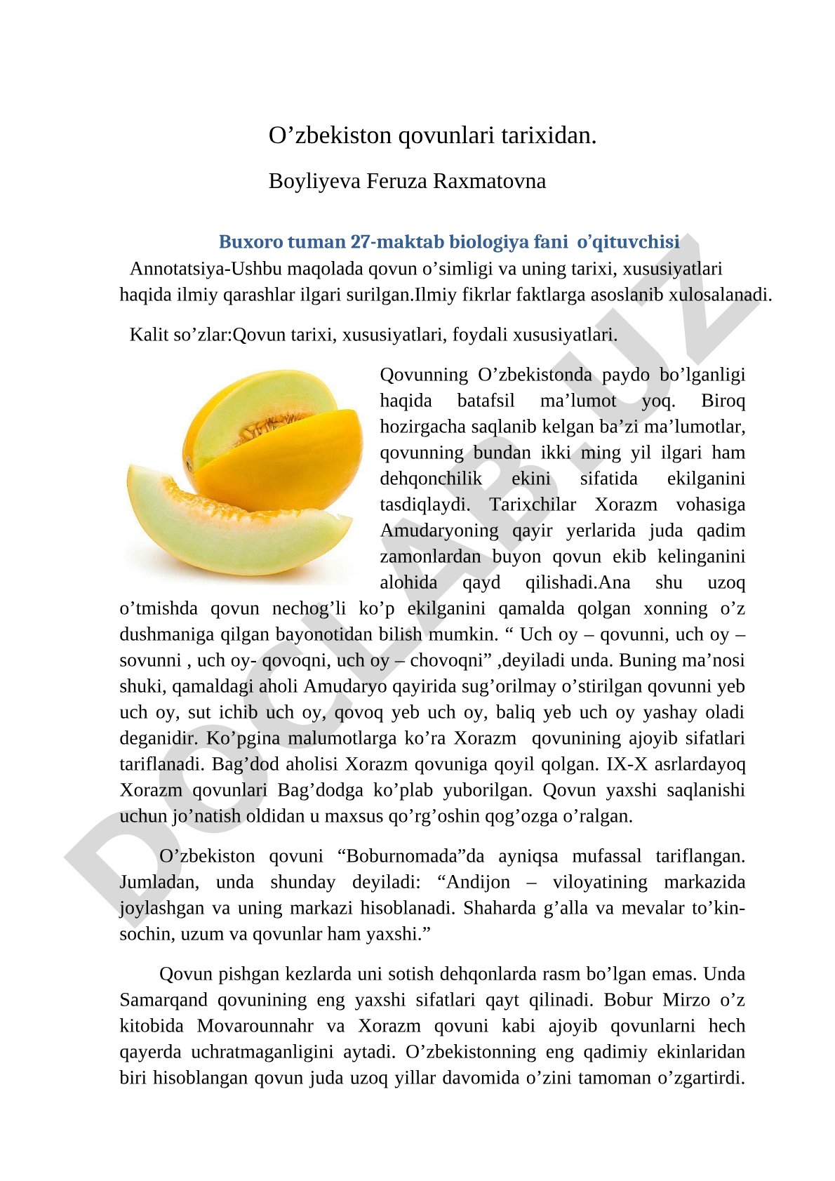 O'zbekiston qovunlari tarixidan