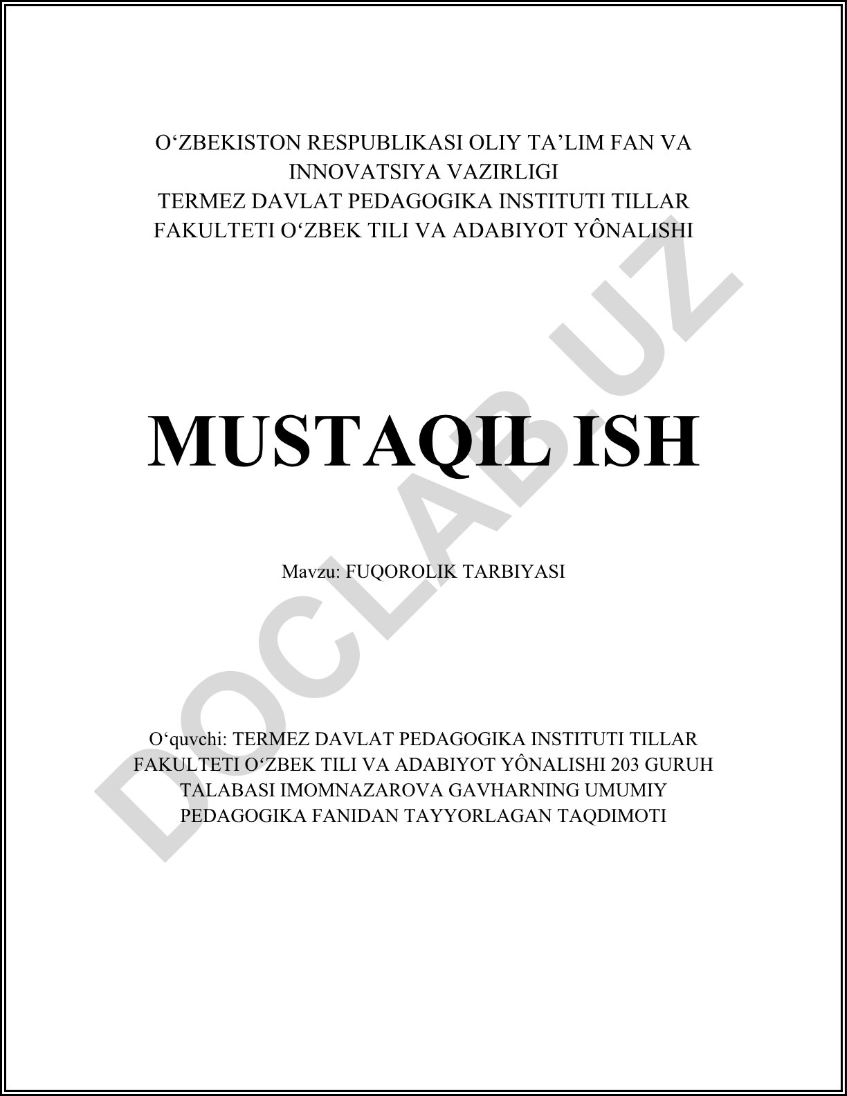 Fuqorolik tarbiyasi
