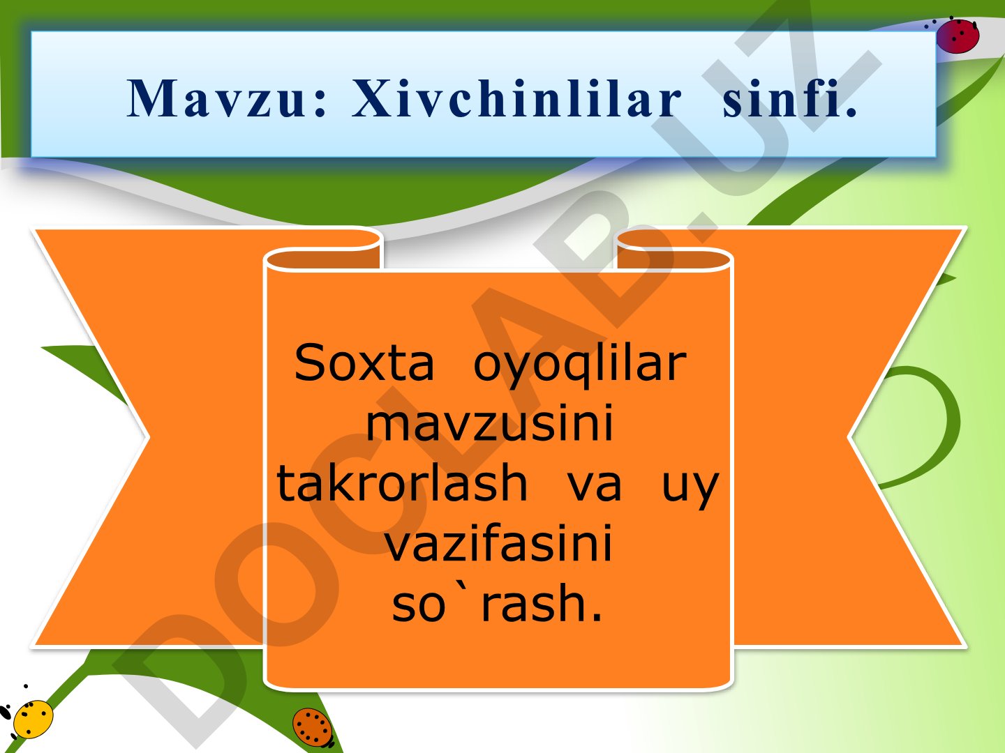 Xivchinlilar sinfi va soxta oyoqlilar mavzusini takrorlash