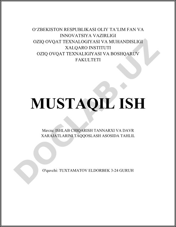 Ishlab chiqarish tannarxi va davr xarajatlarini taqqoslash asosida tahlil