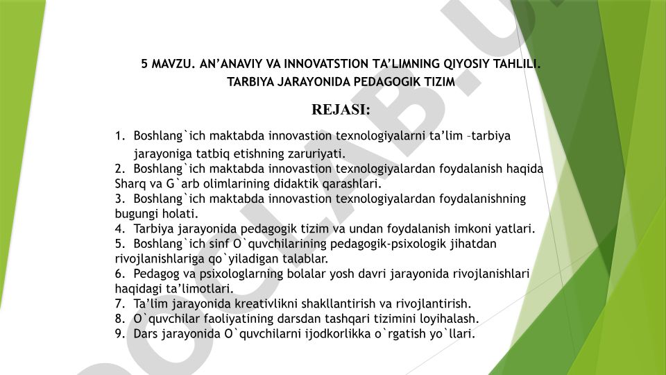 An'anaviy va innovatsion ta'limning qiyosiy tahlili
