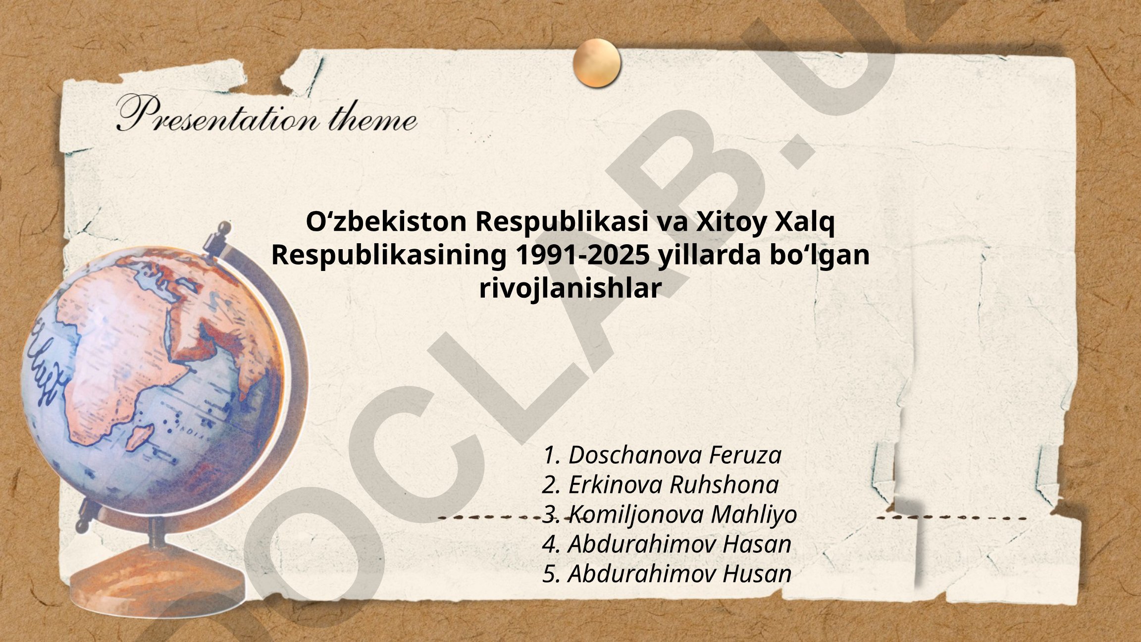 Oʻzbekiston va Xitoyning 1991-2025 yillarda diplomatik va iqtisodiy rivojlanishi