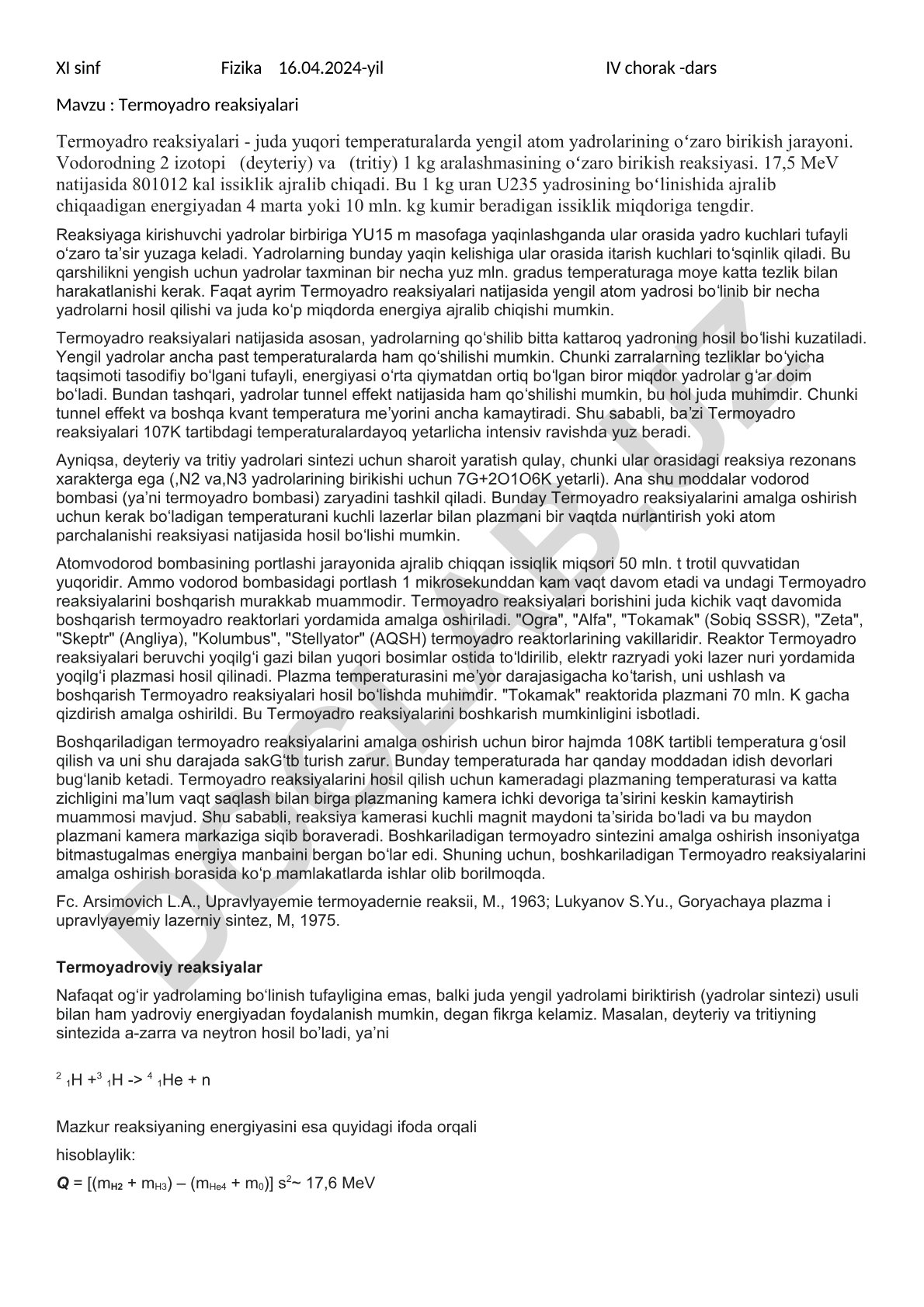 Termoyadro reaksiyalari