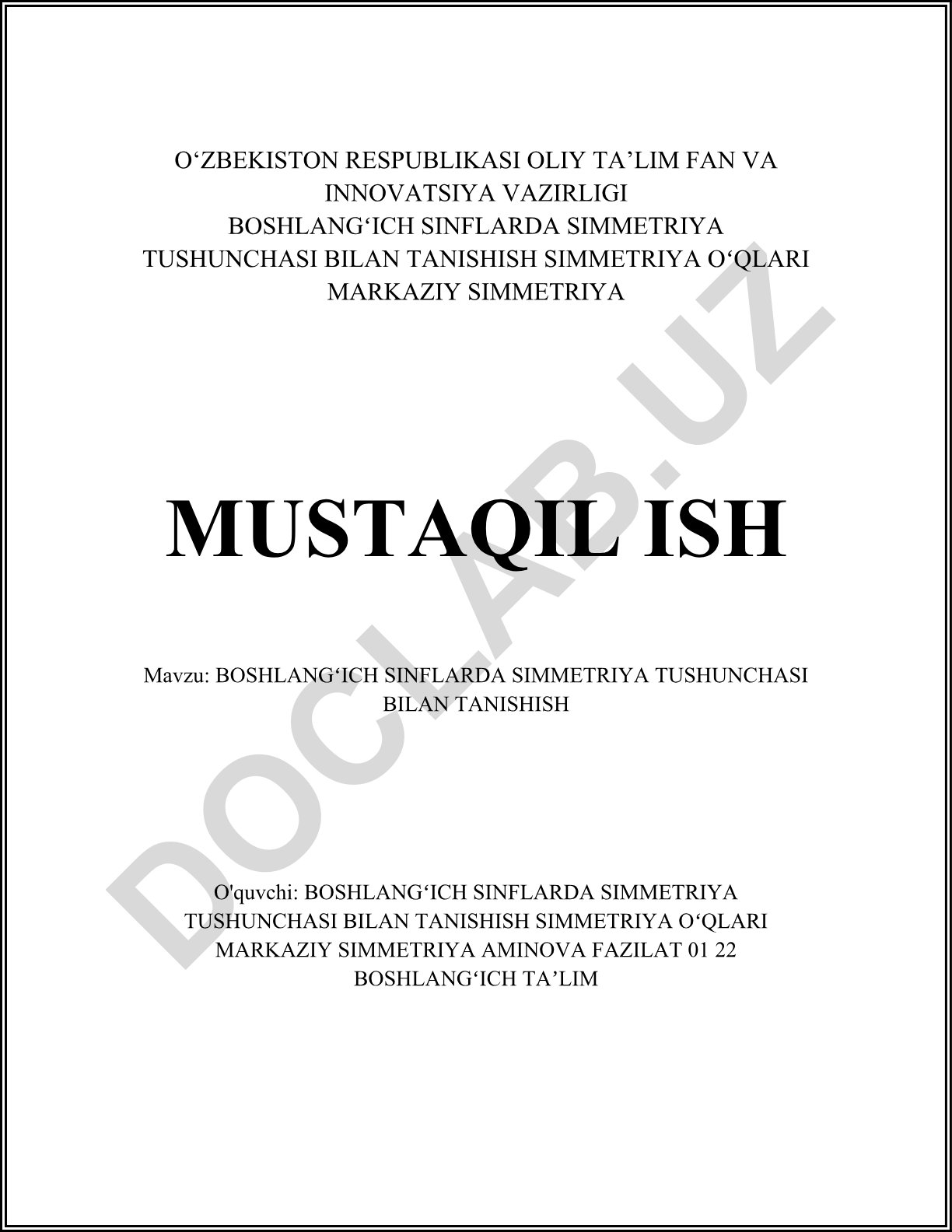 Boshlang'ich sinflarda simmetriya tushunchasi bilan tanishish