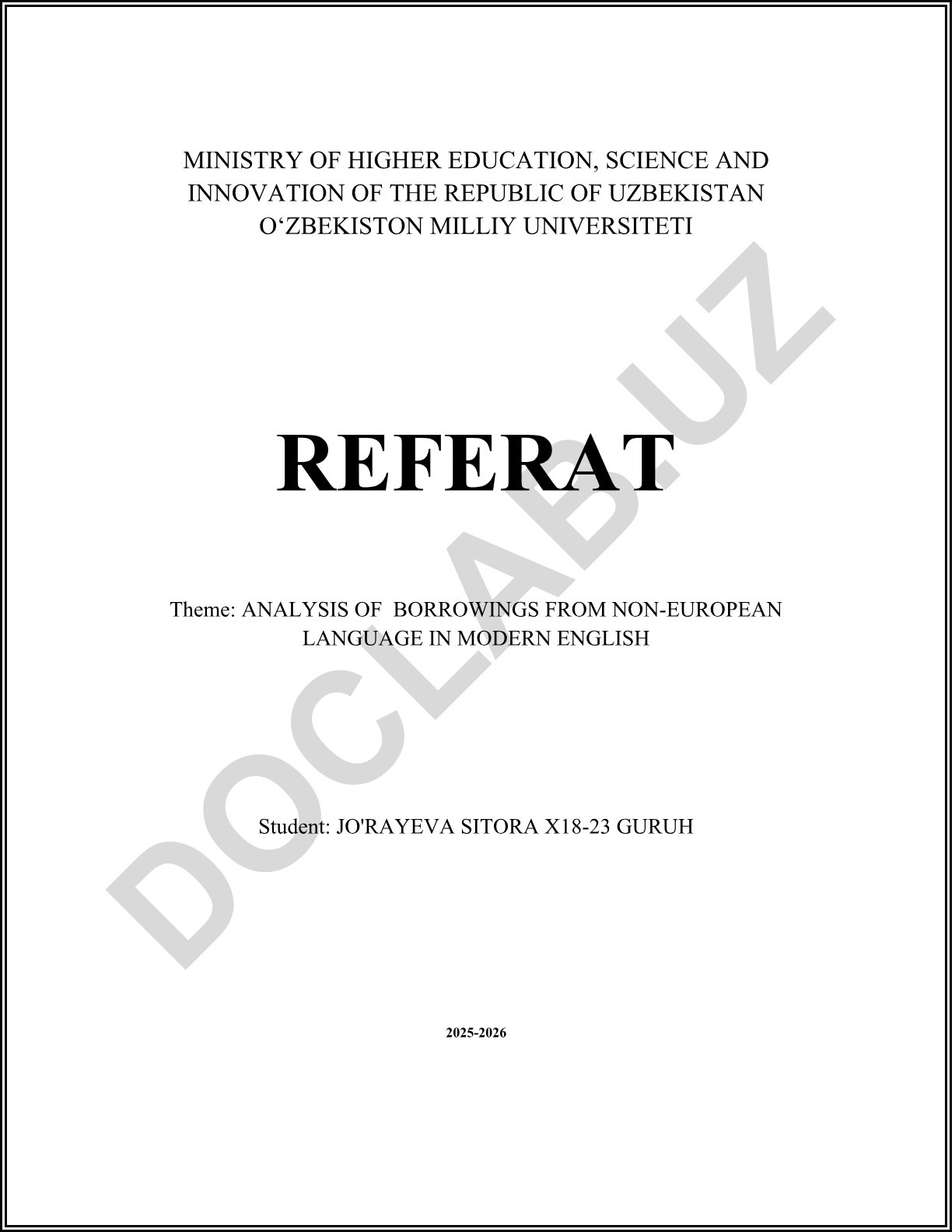 ANALYSIS OF BORROWINGS FROM NON-EUROPEAN LANGUAGE IN MODERN ENGLISH