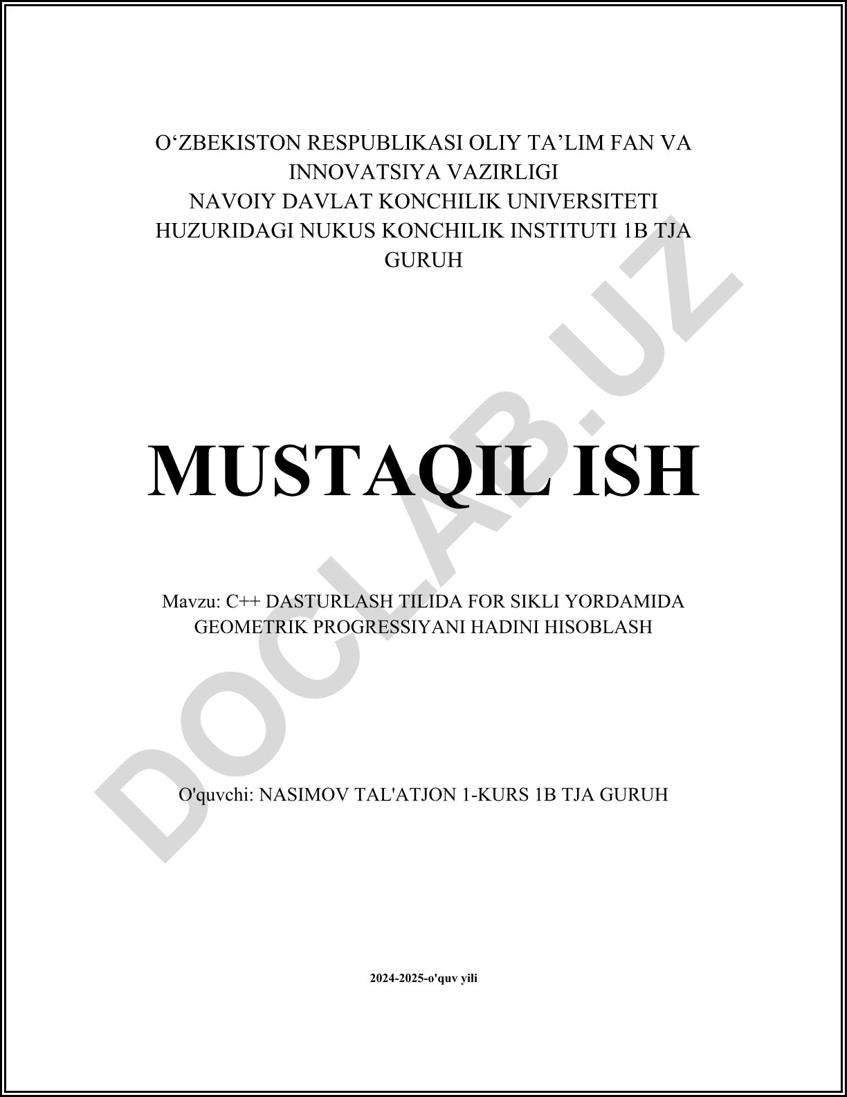 C++ dasturlash tilida for sikli yordamida geometrik progressiya hadini hisoblash