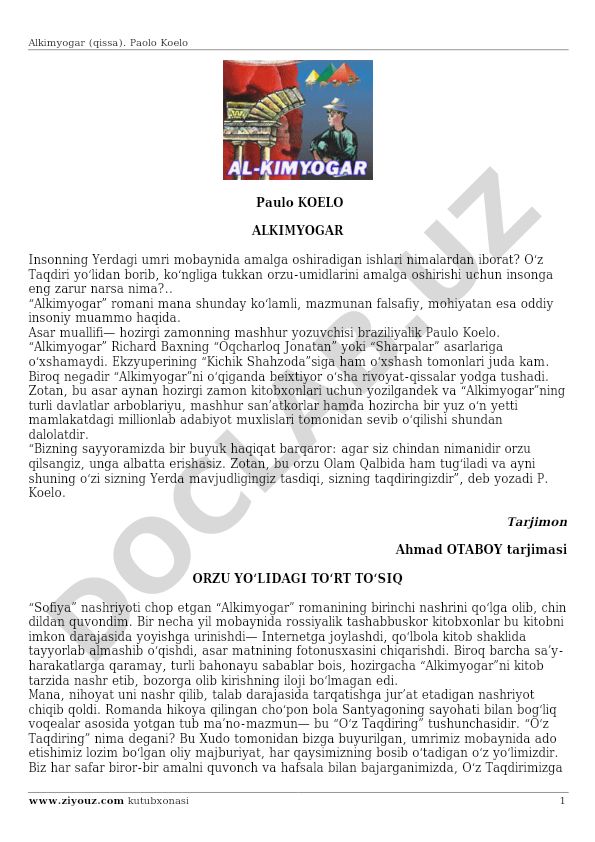 Paulo Koeloning Alkimyogar romani