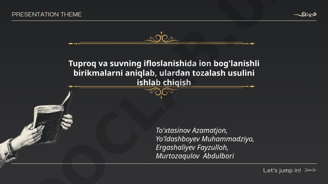 Tuproq va suvning ifloslanishida ion bog'lanishli birikmalarni aniqlash va tozalash usullari