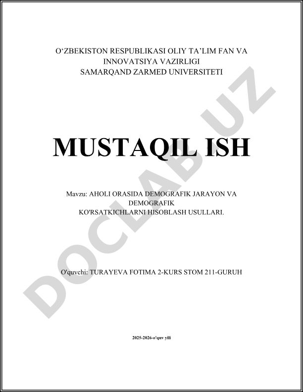 Aholi orasida demografik jarayon va demografik ko'rsatkichlarni hisoblash usullari