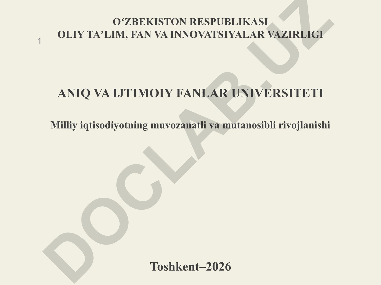 Milliy iqtisodiyotning muvozanatli va mutanosibli rivojlanishi